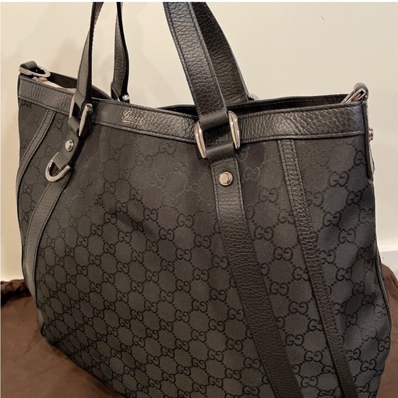 👜 GORGEOUS NEW GUCCI HOBO ABBEY GG CONVERTIBLE D RING BLACK NYLON BAG~👜 - Picture 8 of 11
